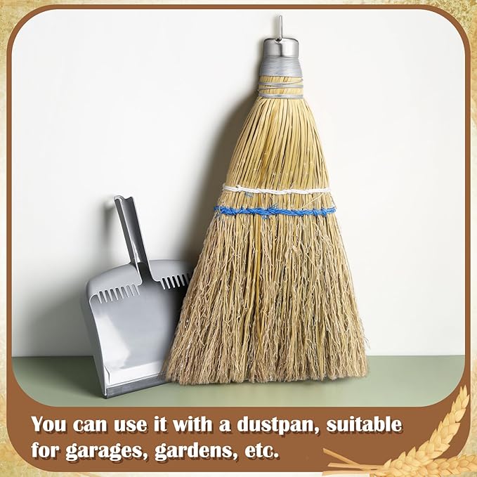 Suclain 6 Pcs 12 Inch Whisk Broom Hand Held Mini Corn Straw Whisk Broom Short Handle with Metal Hanger Halloween for Multi Surface Sweeping Small Hand Brush for Outdoor Car Porch Debris Dust Dirt