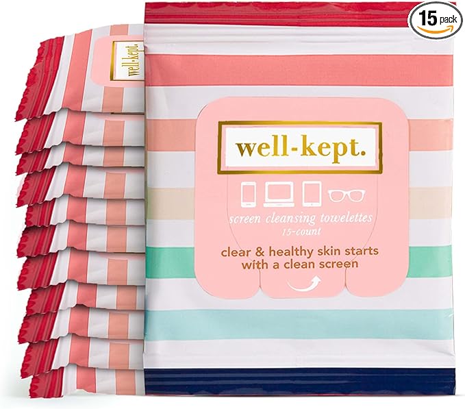 Well-Kept Tech & Lens Wipes - Eyeglass, Screen & Phone Cleaning, Multi-Surface, Lint-Free, Pre Moistened, Streak-Free & Non Scratching - Better Days, 12 Pack (180 Count)