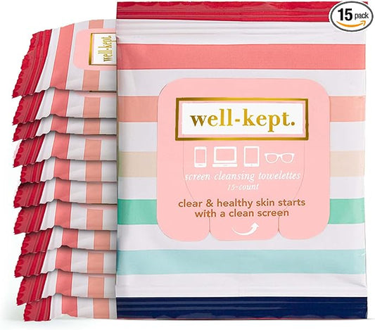 Well-Kept Tech & Lens Wipes - Eyeglass, Screen & Phone Cleaning, Multi-Surface, Lint-Free, Pre Moistened, Streak-Free & Non Scratching - Better Days, 12 Pack (180 Count)