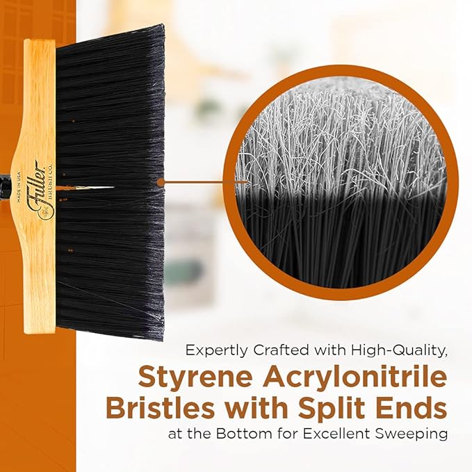 Fuller Brush 12-Inch Maple Wood Upright Broom with 2-Piece Black Steel Threaded Handle – for Sweeping Indoor and Outdoor Areas Including Tile, Concrete, Garage Floors, Basements, and Workshops