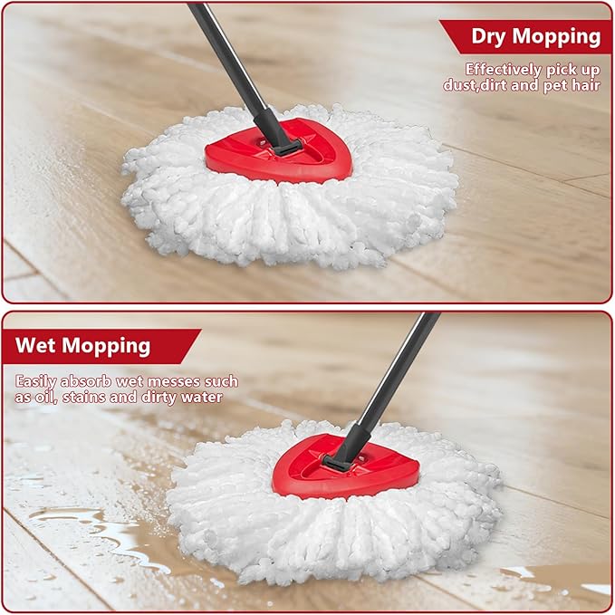 Easywring 1-Tank System,Mop Replacement Heads for O-Ceda Replace , Spin Mop Heads Replacements, Microfiber Spin Mop Refills, Easy Cleaning Head Replacement (1 Base+5pcs White)
