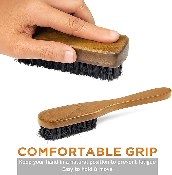 TAKAVU Leather & Upholstery Cleaning Brush Set, 100% Black Boar Bristle, to Clean Car Seats & Leather Sofas, for Alcantara, Interiors, Furniture, Boots, Shoes, Bags and More