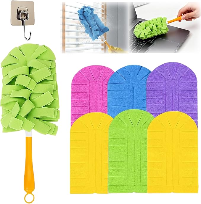 360° Electrostatic Duster Refills — The Sustainable Choice for a Dust-Free Home, Washable & Reusable, High-Density Microfiber, Fits Most Standard Duster Handles (6PCS)