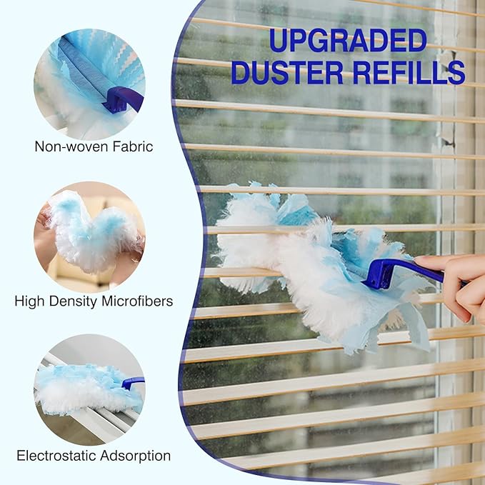 40 Count Duster Refills, Disposable Static Dust Removal Brush Replacement Head Compatible with Swiffer Duster Refills for Dusting Electronics Furniture Blinds Ceiling Fans, with 1 Short Handle (40)
