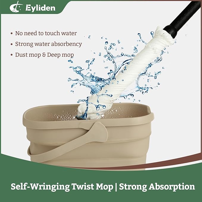 Eyliden Twist Mop - Simple | Easy Self-Wringing, 57" Long Handle, Safe for All Type Floors, Microfiber String Mops for Cleans Dust & Pet Hair, Quick Absorbs Water Spills on Floor, JX-0001 (White)