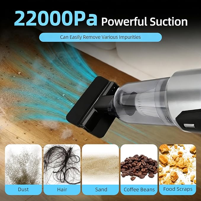 Nefuo Handheld Car Vacuum Cleaner, 22000Pa High Power Hand Held Vacuum Cordless, 9-in-1 Car Vacuum Portable Cordless, 120W Handheld Vacuum with Multi-Nozzles for Auto, Home, Office, Pet