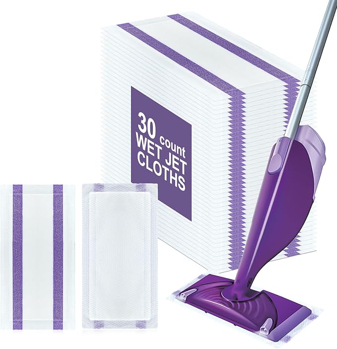 30 Count Disposable Wet Pads Refill for Swiffer Wet Jet Spray Mop,Wet Jet Pads for All Floor Types,Disposable Multi Surface Wet Jet Hardwood Floor Cleaner for swiffer Wet Pads Refill