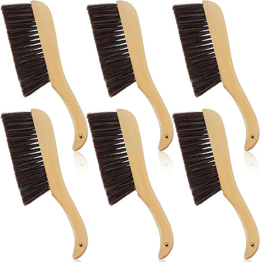 Afcabakila 6 Pieces Wooden Hand Broom, Soft Bristle Dust Brush with Long Wood Handle, Cleaning Brush for Furniture, Car, Sofa, Bed, Fireplace, Bench, Counter, Clothes, Household Cleaning, Brown