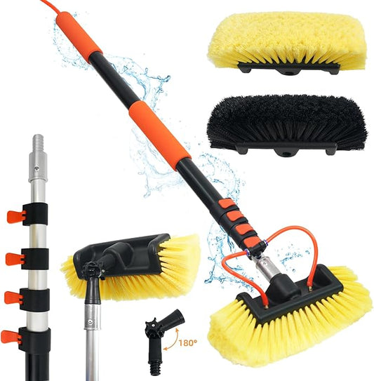 TOWBRUS 20FT/240inch Car Wash Brush with Long Handle Water Fed Telescopic Pole with Angle Adapter 12" Soft and Hard Bristle Cleaning Tool for Car Truck RV House Floor Window Glass Roof Pool
