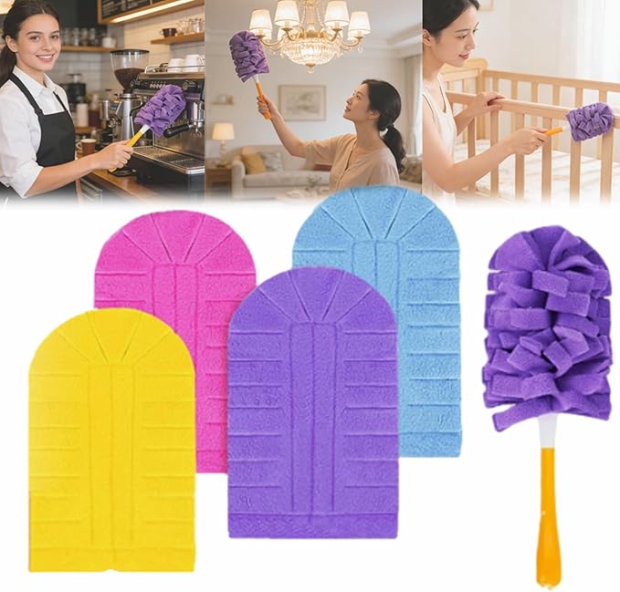 360° Electrostatic Duster Refills, The Sustainable Choice for a Dust-Free Home, Washable Duster Refills Reusable, Duster Refills Washable for Hand Duster, High-Density Microfiber (4 Refills)