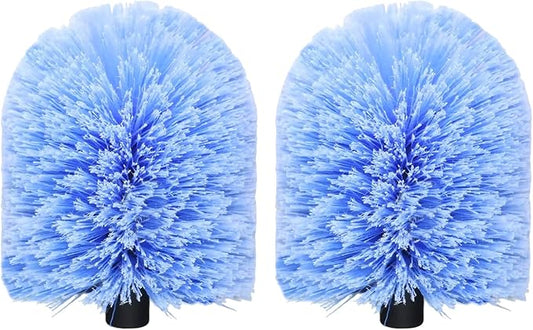 2 Pack Big Cobweb Duster Head Twist-On Spider Web Fuster for Outdoor & Indoor Web Cleaning // Fits Standard 3/4 Inch Threaded Poles // Cobweb Duster Brush Head Only - Bule