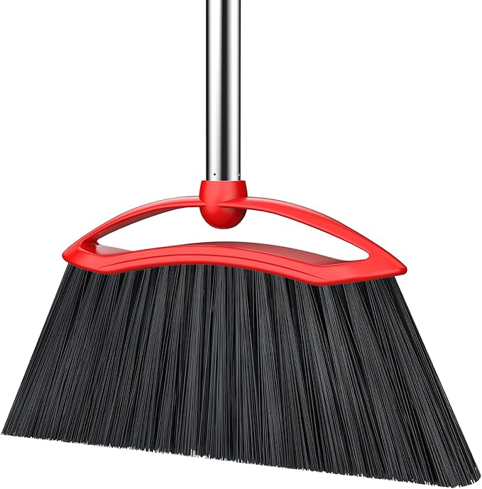 EZKEY Heavy Duty Broom, 54-inch Adjustable Long Handle Angle Brooms Large Brooms for Sweeping Indoor and Outdoor Commercial Broom for Home Kitchen Patio Garage Porch Courtyard Classroom, Red