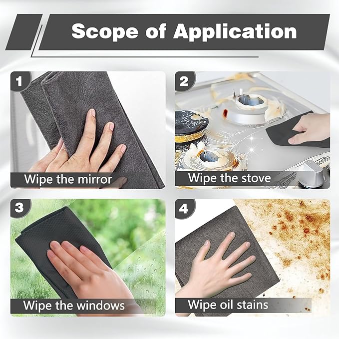 10PCS Thickened Magic Cleaning Cloth,Bsorbent Magic Cleaning Glass Cloth,Reuseable Streak Free Magic Fiber Microfiber Cleaning Cloth for Kitchen, Window, Glass, Cars (Black)