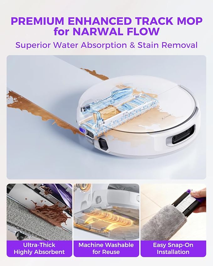 Yivy Accessory Kit for Narwal Flow Robot Vacuum Cleaner, Replacement Set Compatible with Narwal Flow: 1 Track Mop Pads,1 Main Brush, 4 Side Brushes, 2 HEPA Filters, 3 Dust Bags,1 Cleaning Brush