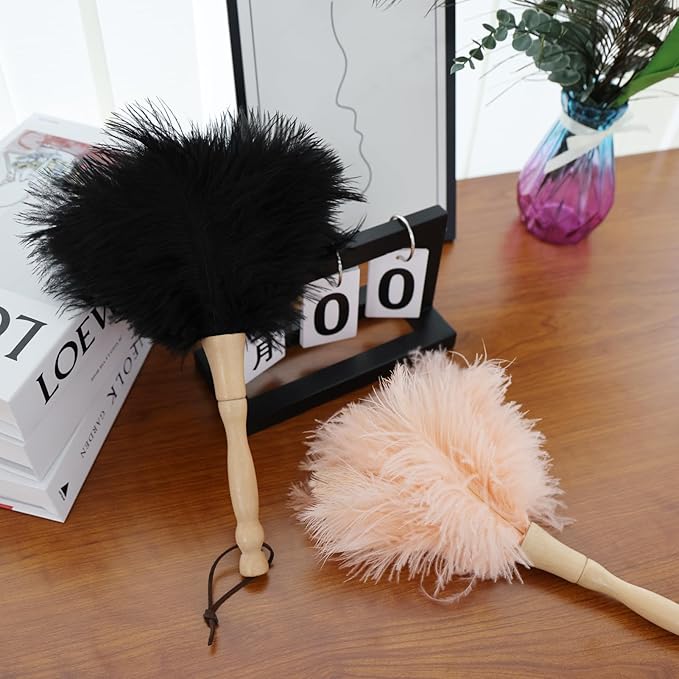 MehelloFeather Ostrich Feather Duster 12 Inch Handheld Duster Supplies, Wooden Handle Feather Duster for Cleaning Keyboard Home Car Office (Champagne 2Pcs)