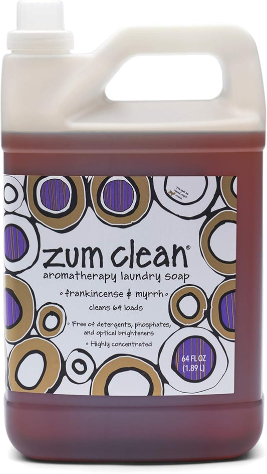 Indigo Wild Zum Clean Laundry Soap - Plant-Based Liquid Laundry Soap - Contains Baking Soda, Essential Oils & Saponified Coconut Oil - Frankincense & Myrrh Scent - 64 fl oz