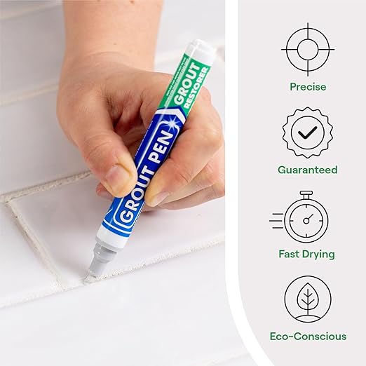 Grout Pen Tile Paint Marker: Waterproof Grout Paint, Tile Grout Colorant and Sealer Pen - Winter Grey, Wide 15mm Tip (20mL)
