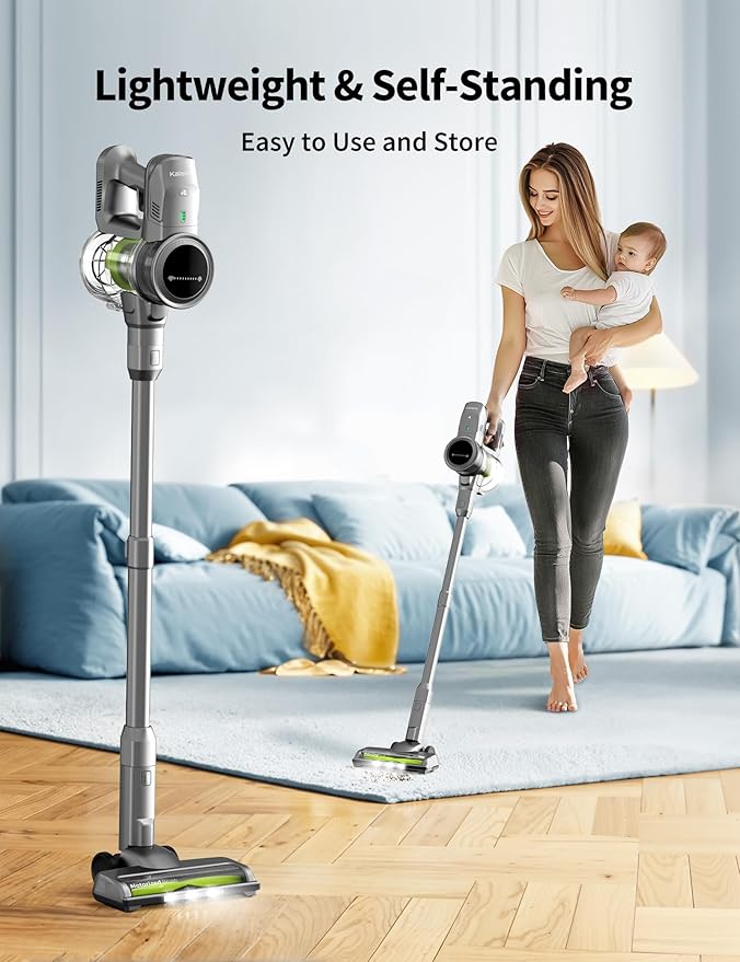 kalado Cordless Vacuum Cleaner 250w, 26000pa Stick Vacuum Cleaner, LED Display Screen, Detachable Battery, Suitable for Hard Floors, Carpets, Pet Hair