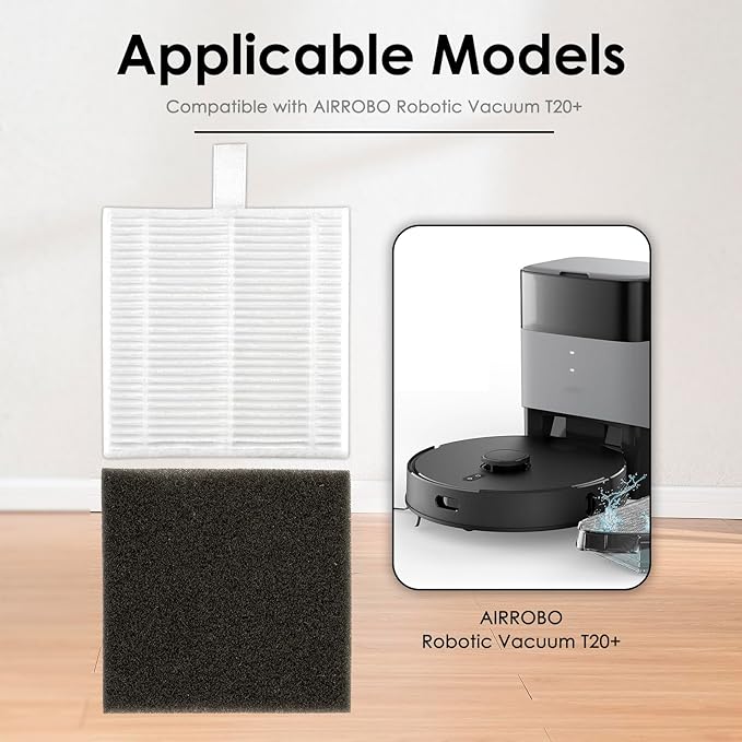 (5 Pack) T20+, T25+, T30+ HEPA Filters and Foam Filters for Airrobo T20+, T25+, T30+ Robot Vacuum Cleaner, Filter Kit, Replacement Parts, Filters Accessories Kit, Upright Filter, Canister Filters
