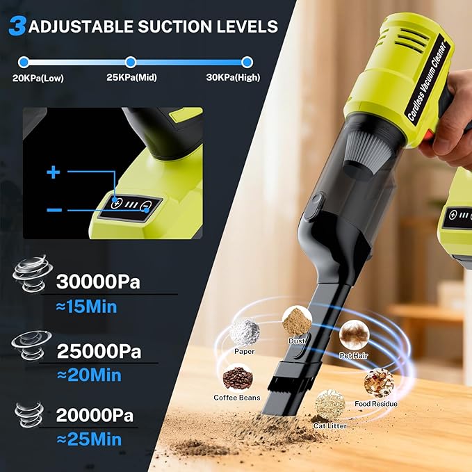 YEX-BUR Cordless Handheld Vacuum for Ryobi 18V Battery(Tool Only), 240W Powerful Car Vacuum with Brushless Motor, 3-Speed, 5 Filters, Portable Vacuum Cleaner for Home Office Car Pet