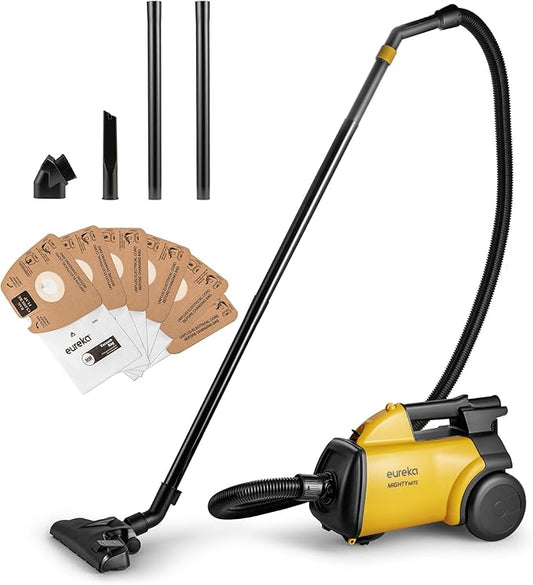 Eureka 3670M Canister Cleaner, Lightweight Powerful Vacuum for Carpets and Hard floors, w/ 5bags,Yellow