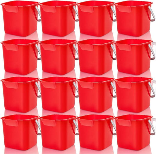 Irenare 16 Pcs Sanitizing Bucket 3 Quart Cleaning Pail Small Detergent Square, Spout and Handle Plastic Utility Sanitizer Buckets for Restaurant Kitchen Home Offices (Red)