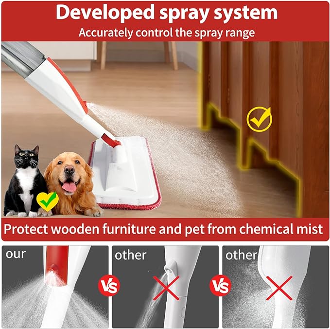Mops for Floor Cleaning Wet Spray Mop with 14 oz Refillable Bottle and 2 Washable Microfiber Pads Home or Commercial Use Dry Wet Flat Mop for Hardwood Laminate Wood Ceramic