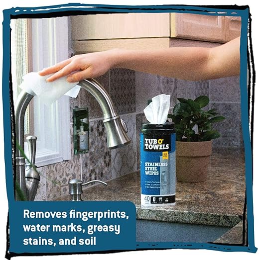 Tub O Towels Stainless Steel Appliance Cleaning Wipes - Clean, Polish, and Protect, 40-7” x 8” Wipes Per Tub, 2-Pack, White