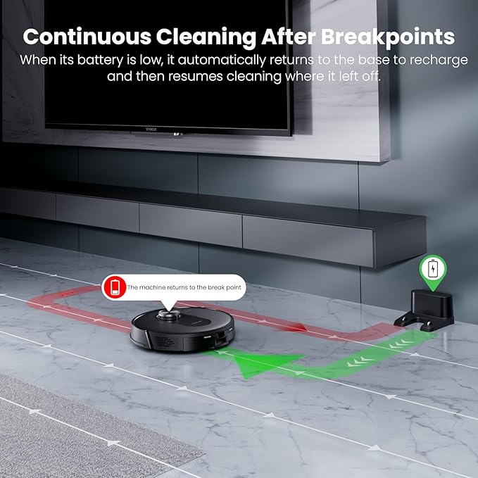 Proscenic Q8 Robot Vacuum Cleaner with Mop, Ultra Strong 6000Pa Robotic Vacuum with Lidar Navigation, 5 Real-Time Mapping, WiFi/Alexa/APP Remote Control Robot Hoover for Floor Carpet Pet Hair