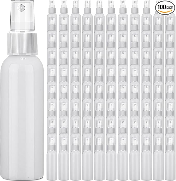 Tanlade 100 Pcs 2oz Small Spray Bottles Refillable Mini Spritzer Clear Empty Plastic Spritz Bottle Refillable Reusable Travel Size Mist Sprayer for Travel Cleaning Perfume Liquid(White)