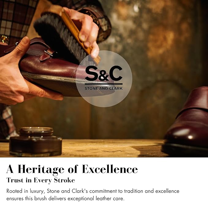 Stone and Clark Luxury Horsehair Shoe Polish Brush – Handcrafted Beechwood Shoe Brush for Shine and Buffing – Premium Shoe Shine Brush with Soft Horsehair Bristles (Brown)