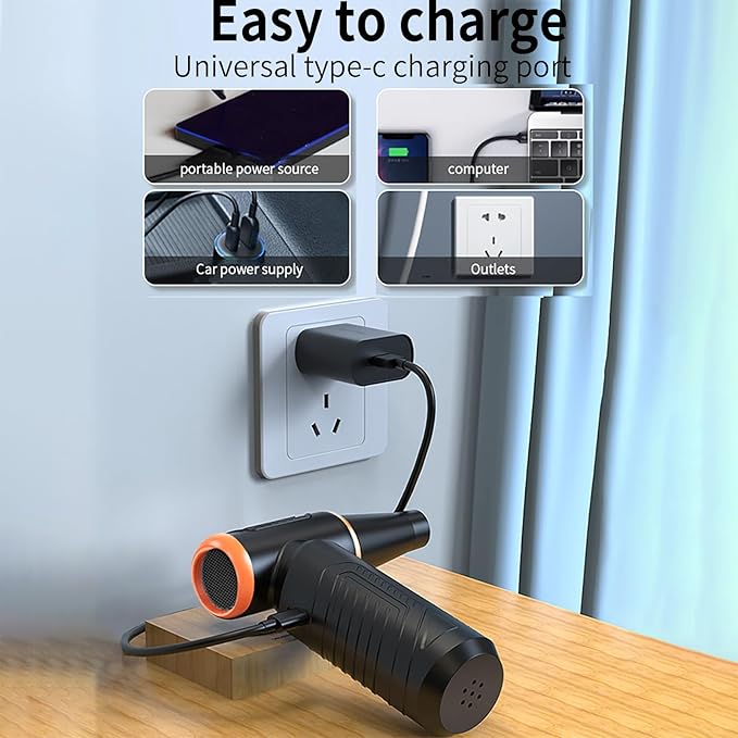 Electric Compressed Air Duster, Rechargeable Cordless Air Blower Jet Fan, Powerful 3 Gear Adjustable Portable Mini Dust Blower Dryer Cleaner for Keyboard, PC, Computer, Car, Home and Outdoor