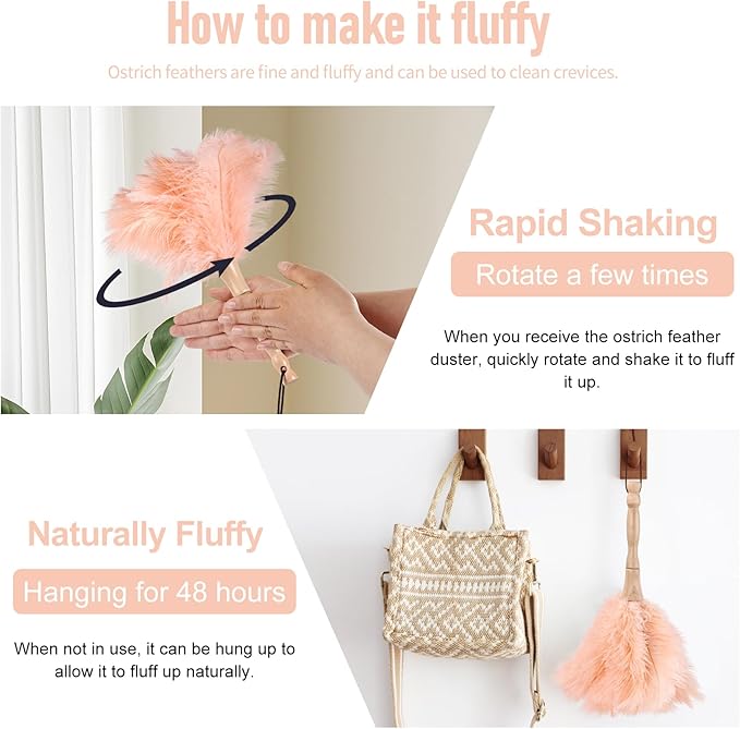 MehelloFeather Ostrich Feather Duster 12 Inch Handheld Duster Supplies, Wooden Handle Feather Duster for Cleaning Keyboard Home Car Office (Champagne 2Pcs)
