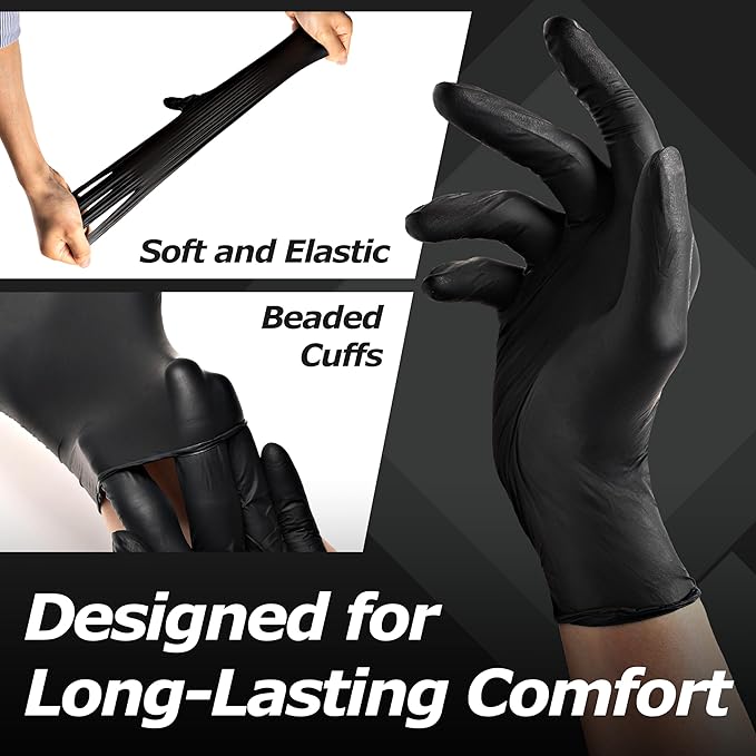 MAMISON Black Nitrile Disposable Gloves, Powder-Free, Latex-Free, 4 Mil, 100 Count, Food Safe, BBQ, Kitchen, Cooking