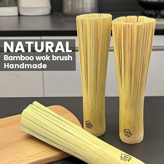 Ring-far Handmade Bamboo Wok Brushes 2 Pack – 100% Natural, No Metal, Eco-Friendly Scrubbers for Carbon Steel & Cast Iron Woks, Pans, Dishes, Teapots(for Small Pot use)