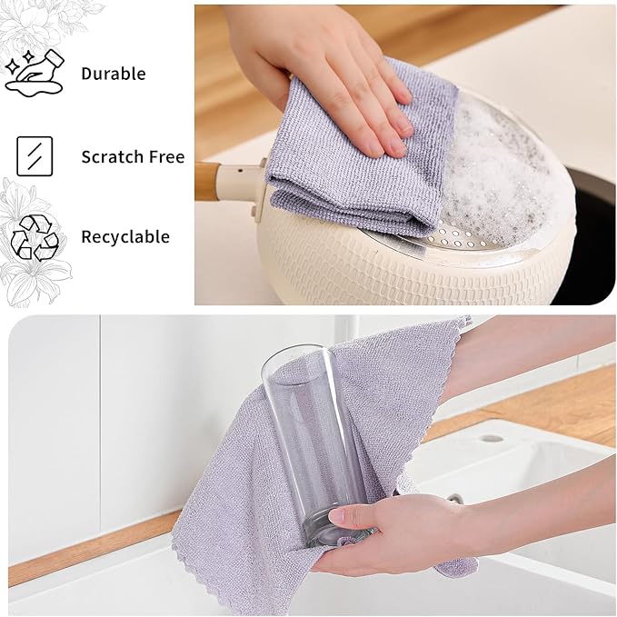 Tigona 80 Pack Microfiber Cleaning Cloth Roll,Lint Free Rags & Tear Away Reusable Towels Washable Scratch,Ultra Absorbent Dish Rags(12" x 12") for Car Kitchen Home Garage-Light Purple