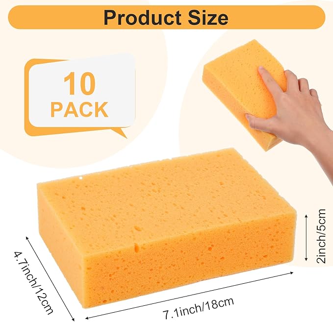 10 Pcs Large Sponge Bulk, 7.1 x 4.7 x 2 Inch Large Cellulose Sponges, Super Absorbent and Non-Scratch, Handy Sponges Cleaning for Kitchen, Bathroom, Countertops, Car Wash