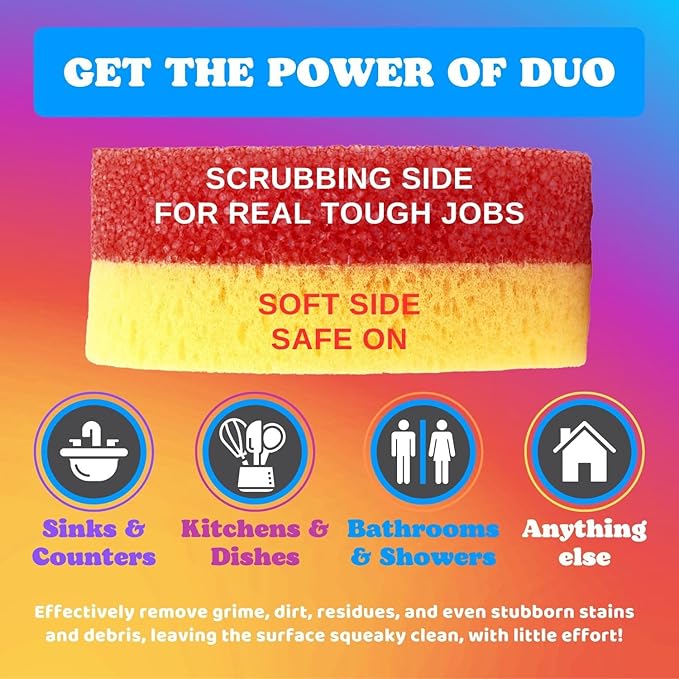 The Original Smiling Handle for Scrub Daddy (Reg. TM) Sponge and Scrub Moji Sponge - (Light Blue Handle) & 3 Scrub Moji DUO's