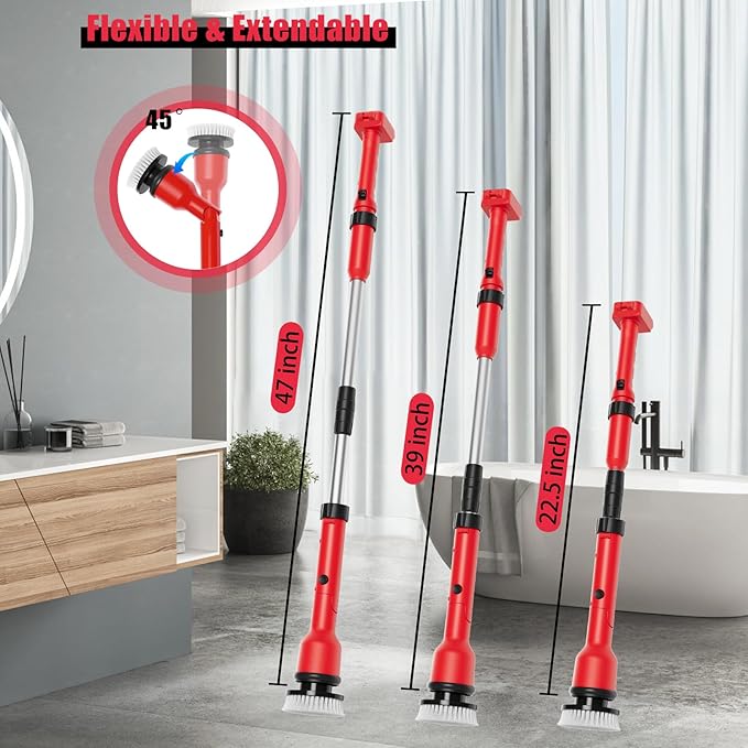 Electric Spin Scrubber Compatible for Milwaukee 18V Battery，8-in-1 Cordless Cleaning Brush & 1000 RPM Battery Powered Scrubber with Adjustable Extension for Bathroom, Kitchen, Car, Floor （No Battery
