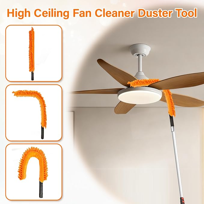 30FT High Reach Duster Cleaning Kit with 24FT Pole | 4-in-1 Tool Set with Universal Swivel Joint | High Ceiling Fan Cleaner, Microfiber Duster, & Window Squeegee for Safe High-Reach Cleaning