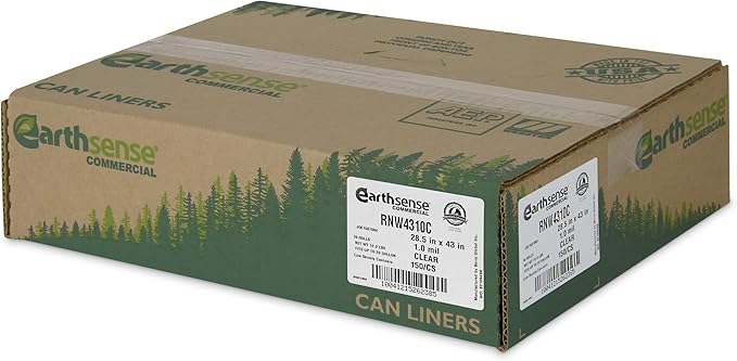 Earthsense Commercial RNW4310C Can Liner, 28.5 x 43, 23 gal, 1 mil thickness, Polyethylene, Black (Pack of 150)