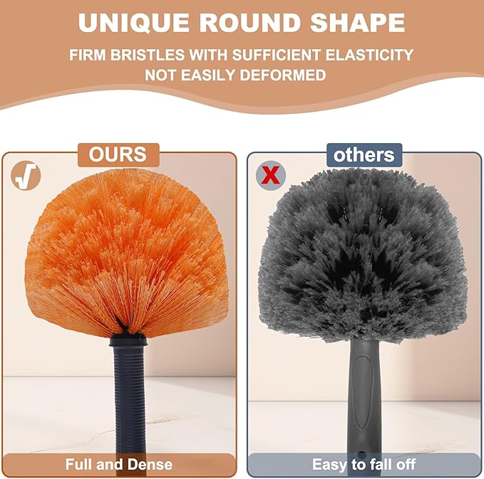Tonmp Orange Twist-On Cobweb Duster Head Brush, Fits Standard 3/4 inch Threaded Poles, Attachment Brush, Spider Web Duster Brush for Outdoor & Indoor Cleaning - 1 Pack