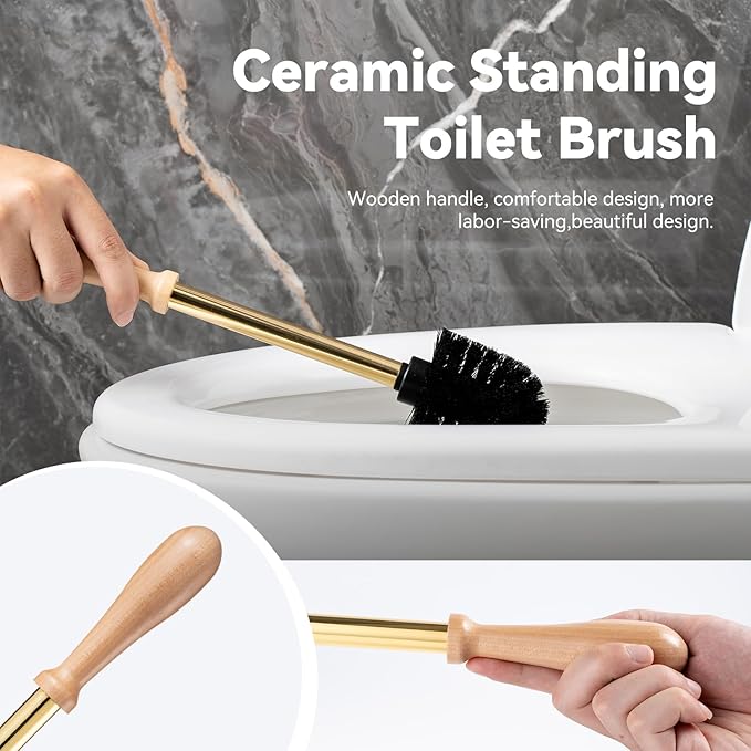 Turtle Base Toilet Brush Set - Gold Ceramic Toilet Scrubber Brush 7.5” Bowl Cleaner with Ergonomic Handle, Mini Cute Bathroom Cleaning Brush - Bathroom Decor