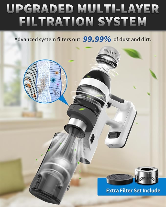 NuYupo Cordless Vacuum Cleaner, 2 Batteries 110 Mins Runtime Vacuum Cleaners for Home, 550W 45KPA 15-in-1 Stick Vacuum with Charging Dock, Handheld Vacuum Cordless for Pet Hair Carpet Hardwood Floor