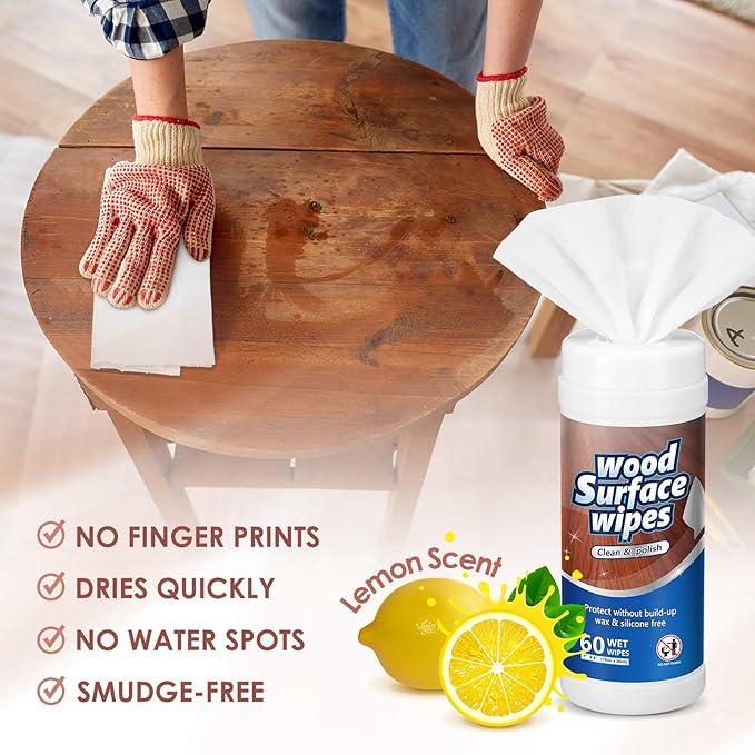 3 Pack 180 Count Wood Surfaces Wipes Wood Cleaner and Polish Wipes Furniture Floor Wet Cabinet Cleaner for Kitchen Bathroom Furniture Floors Cabinet Cleaning