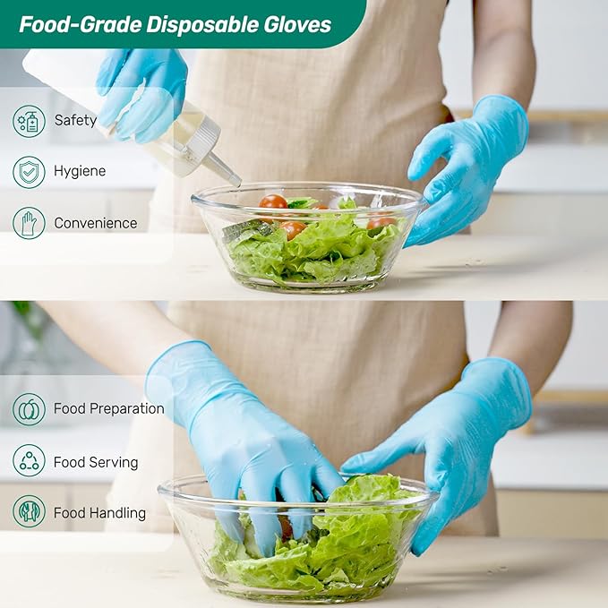 Kebada Nitrile Gloves D1, Nitrile Disposable Gloves for Cleaning, Food Prep, Industrial Grade, Non-Sterile, Food Safe, Powder & Latex Free, Touchscreen, Blue, 1000 CT, Large (Made in Vietnam)