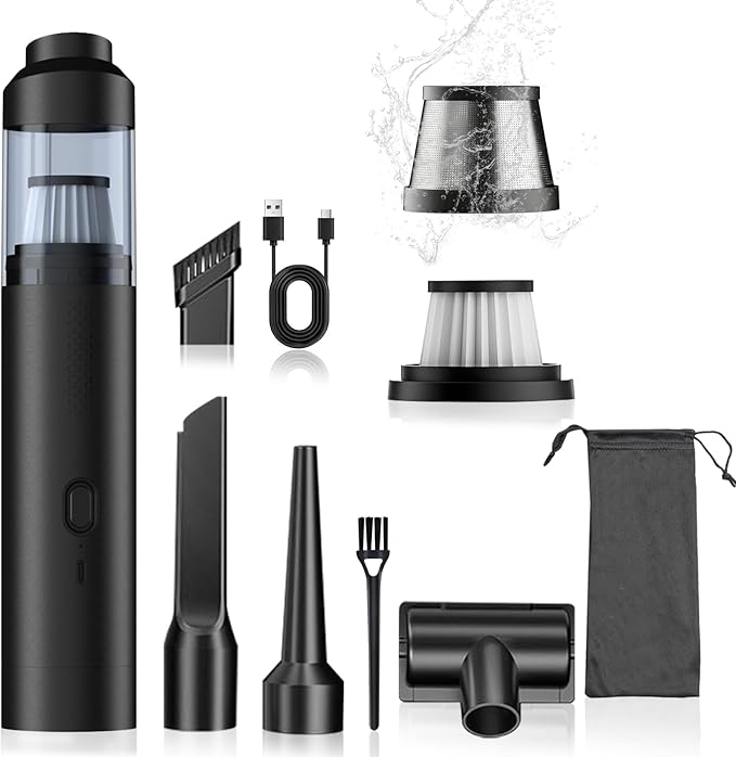 Enkarsen Cordless Car Vacuum,4-in-1 Portable Mini Handheld Vac,2 Suction Modes,16kpa Suction Power Blowing & Inflating 2 Modes,Vacuum for Car,Home,Pet Hair,Office, Desk,Keyboards (Black)