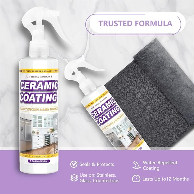 Ceramic Coating Spray for Kitchen Appliances & Stainless Steel – Fingerprint Resistant Cleaner & Sealer for Sinks, Fridges, Stoves – Easy Cleaning & Long-Lasting Multi-Surface Shine 8.66oz