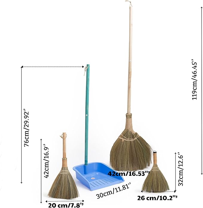 TTS For Home - Broom and Dustpan Set for Home, Set of 3 Brooms - Broomstick for House, Garage, Office, Lobby Room, Kitchen