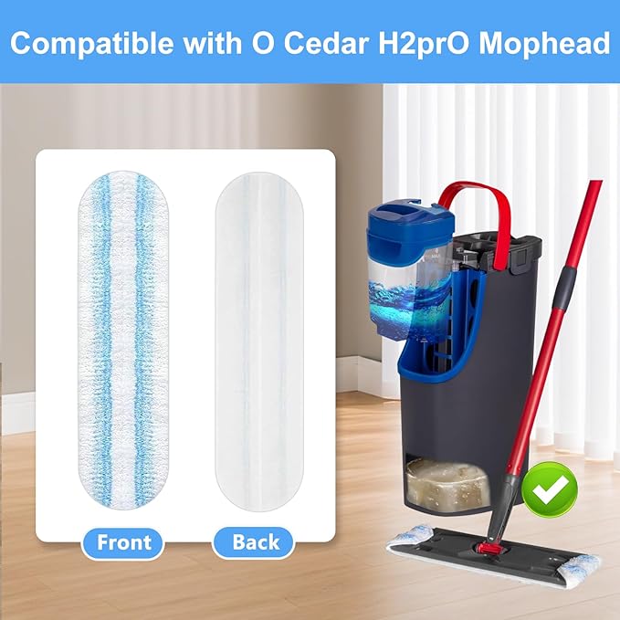 6 Pack Mop Replacement Pads for O-Cedar H2prO Flat Mop System | Machine Washable | Reusable | Microfiber Mop Head Replacements